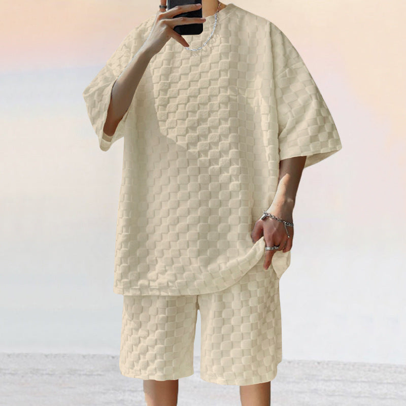 Unisex nan strukturiertes Relief-Set aus wabenartigem Jersey mit übergroßem Shirt und knielangen Shorts R&B
