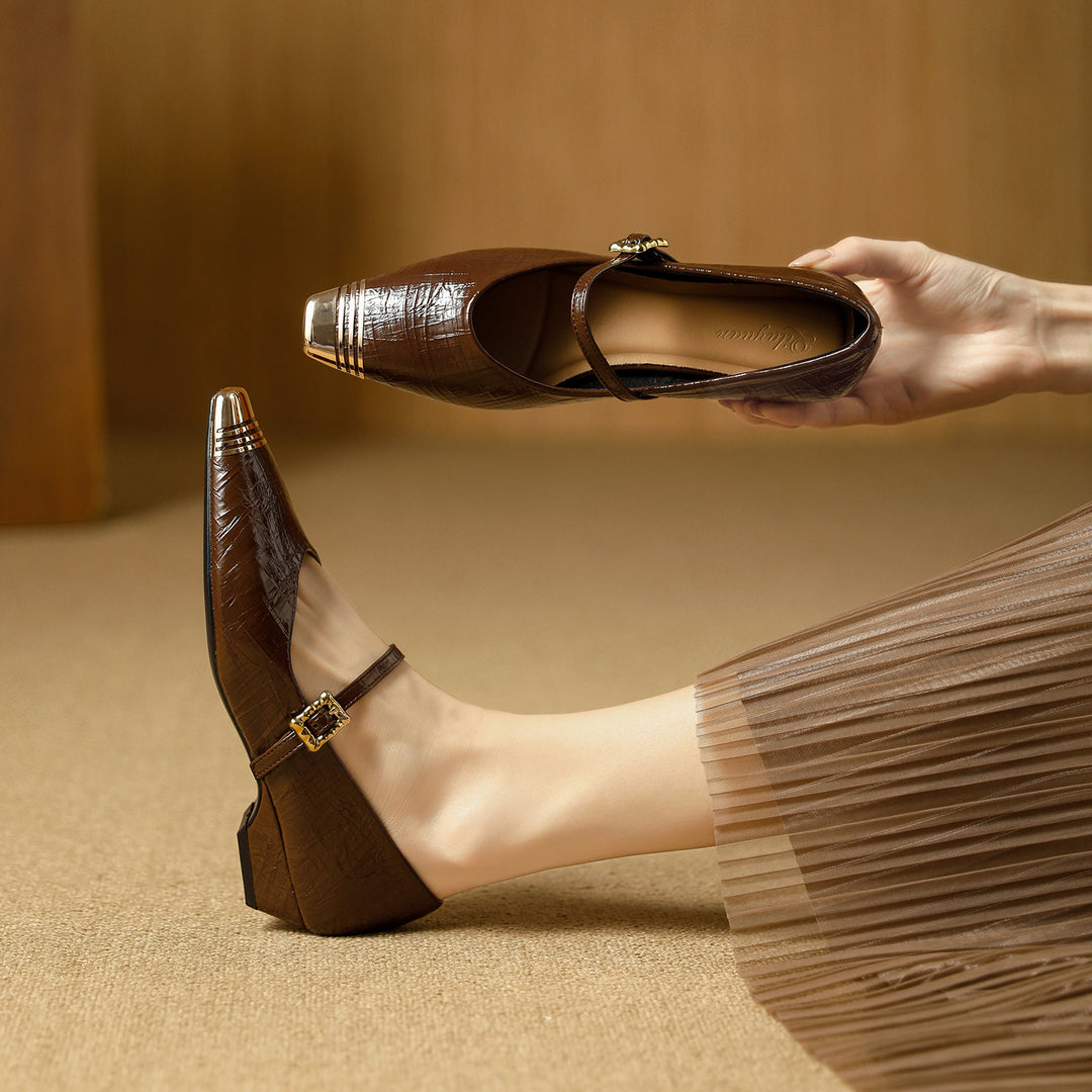 Damen Ballerinas mit elegantem Riemen und stilvollem Blockabsatz R&B