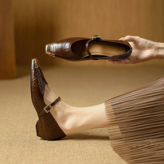 Damen Ballerinas mit elegantem Riemen und stilvollem Blockabsatz R&B
