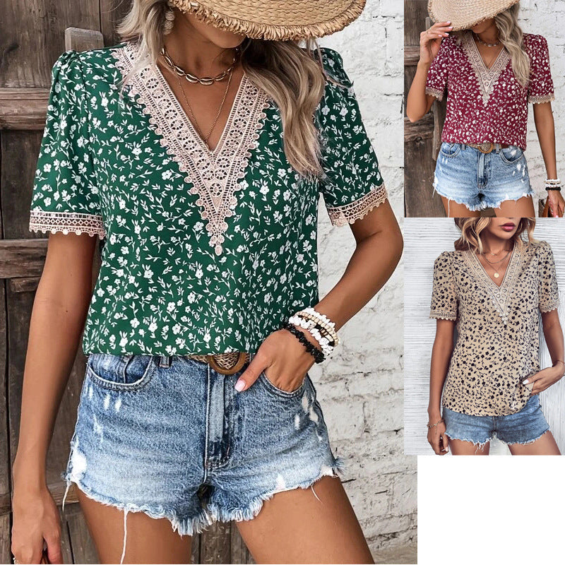 Damen Bluse mit V-Ausschnitt und feinen Spitzenakzenten R&B