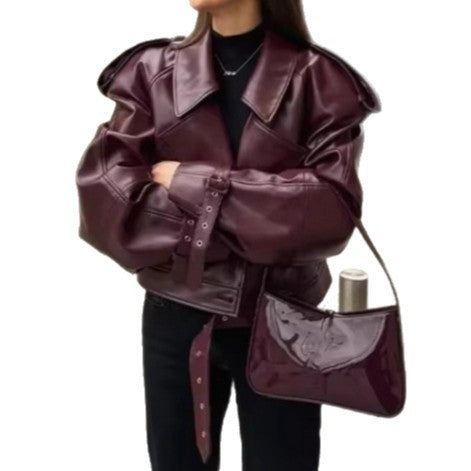 Damen modische Kunstlederjacke R&B