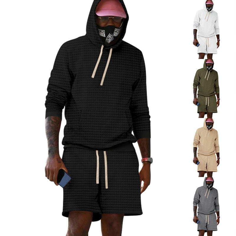 Herren Sportiv gestepptes Hoodie- und Shorts-Set R&B