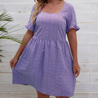 Damen lässiges Sommerkleid mit breiten Ärmeln und quadratischem Ausschnitt R&B