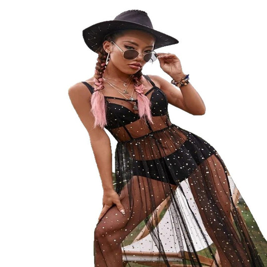 Damen Transparente Abendrobe mit funkelnden Akzenten und femininer Passform R&B