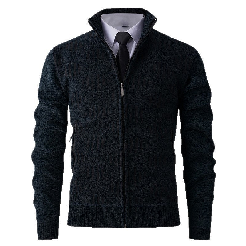 Herren elegante Strickjacke mit strukturiertem Design und hohem Stehkragen R&B