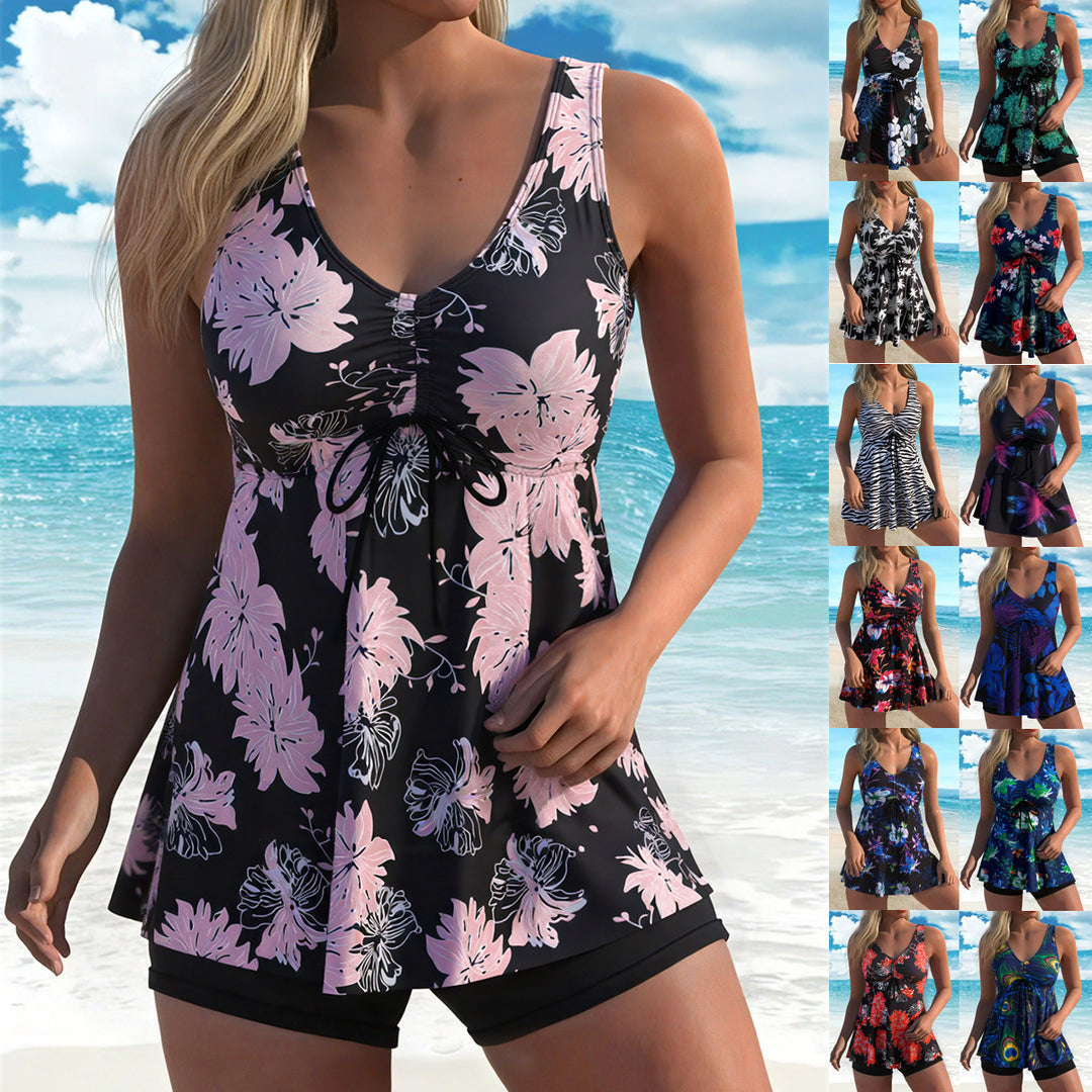 Damen Tankini-Set mit modischem Volant und grafischem Pfauenmuster R&B