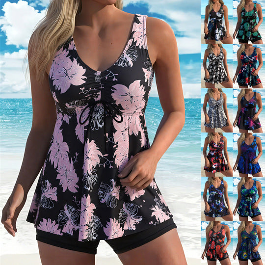 Damen Tankini-Set mit modischem Volant und grafischem Pfauenmuster R&B