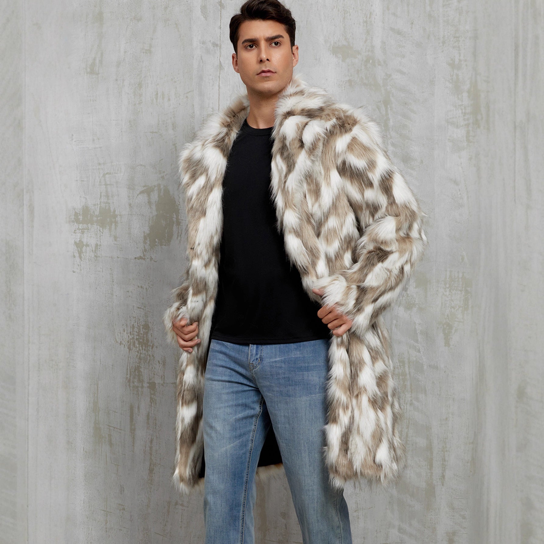 Herren Modischer Kunstpelz-Mantel mit auffälligem Tierdesign R&B