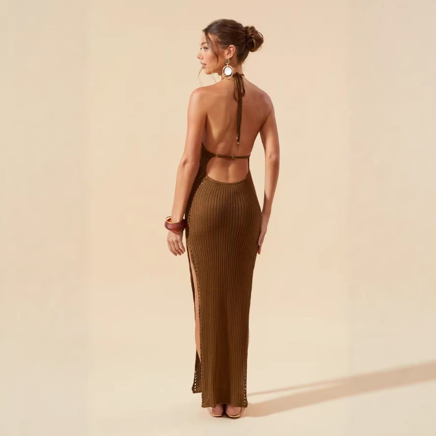 Damen figurbetontes Strickkleid mit tiefem V-Ausschnitt R&B