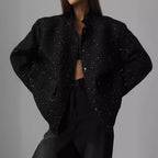 Damen Glamouröse Glitzerjacke mit oversized Schnitt und modischen Taschen R&B