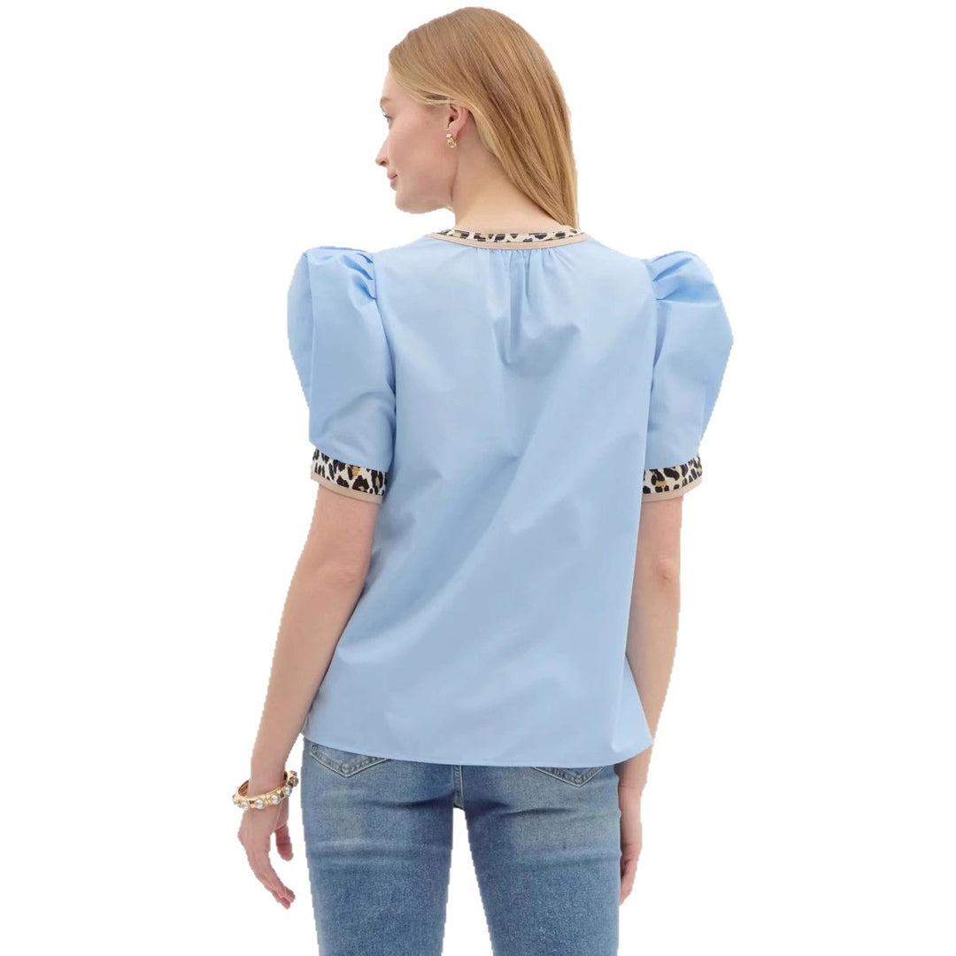 Damen Bluse mit Puffärmeln und animalischen Akzenten Heidi-Mode