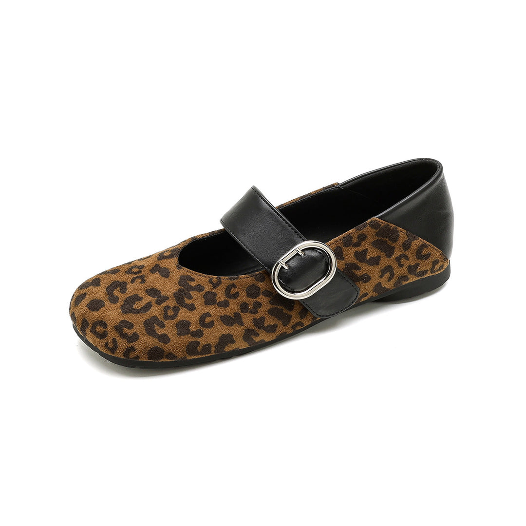 Damen Ballerinas mit modischem Leopardenmuster und eleganter Schnallenapplikation R&B