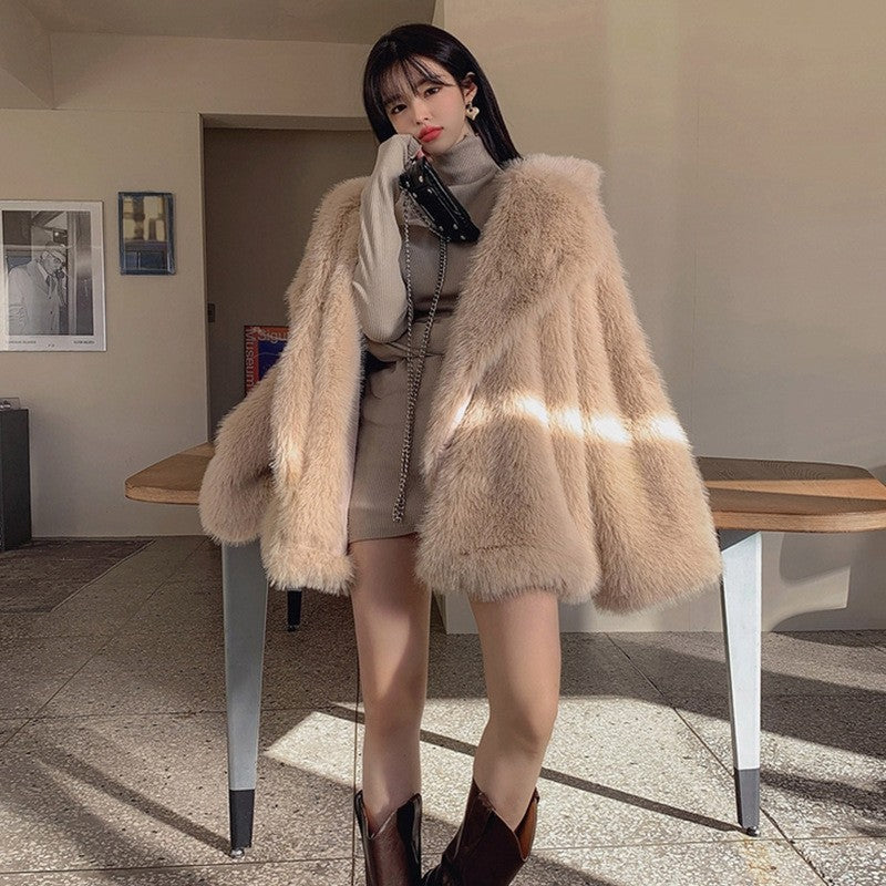 Damen Flauschige Kunstpelzjacke mit weiter Silhouette