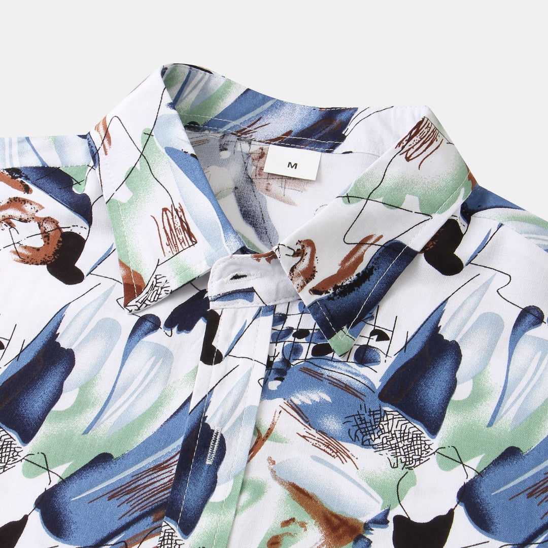 Herren Kurzarmhemd im kreativen Aquarell-Design R&B