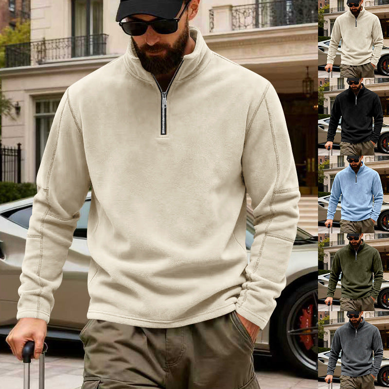 Herren nan leichter Fleece-Pullover mit halbem Reißverschluss und Stehkragen R&B