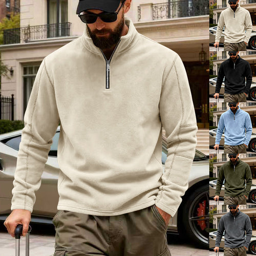 Herren nan leichter Fleece-Pullover mit halbem Reißverschluss und Stehkragen R&B