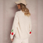 Damen Strickpullover mit fruchtigem Kirschmotiv und lässigem Schnitt R&B