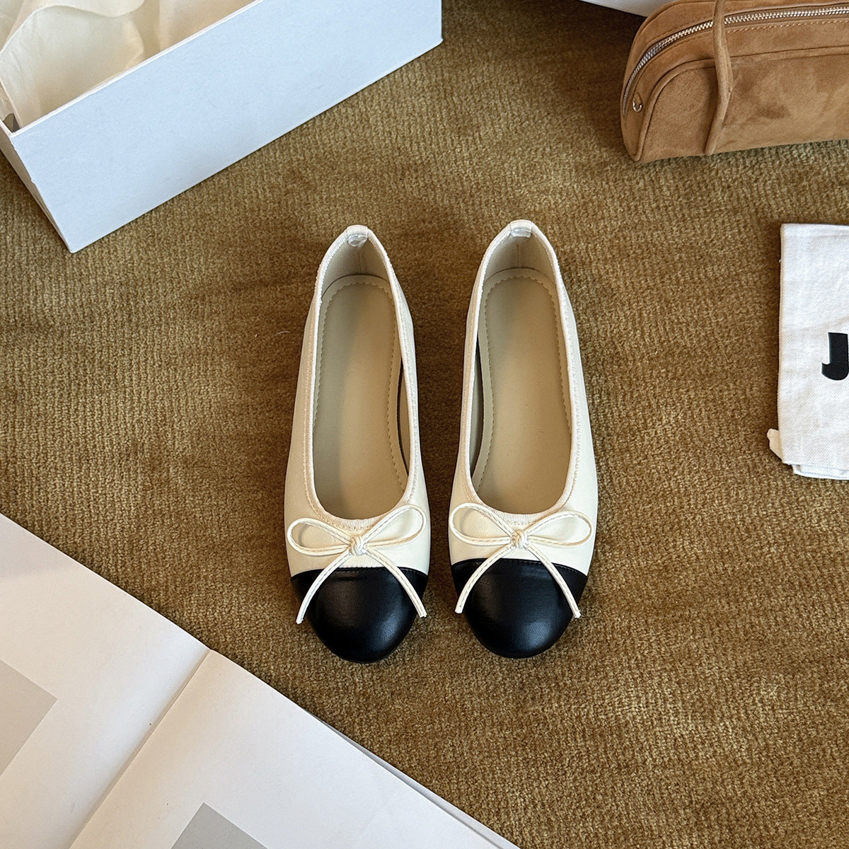 Damen Ballerinas mit modischem Schleifen-Detail und eleganter Farbkontrast R&B