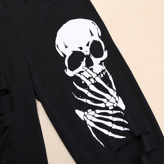 Damen Leggings mit kreativen Cut-Outs und Totenkopf-Design R&B