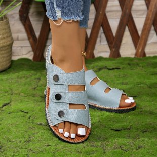 Damen Komfortable Riemchen-Sandalen mit moderner Knopf-Applikation R&B