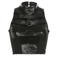 Damen trendiges Kunstledercrop-Top mit verstellbaren Schnallen R&B