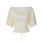 Damen asymmetrisches Crop-Top mit weitem Schnitt und fließenden Ärmeln R&B
