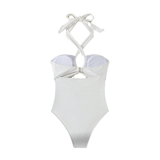 Damen Einteiler Badeanzug mit modischem Wickeldesign und aufregenden Cut-Out-Details R&B