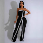 Damen-Jumpsuit mit elegantem Bustier-Oberteil und kontrastierenden Saumakzenten R&B