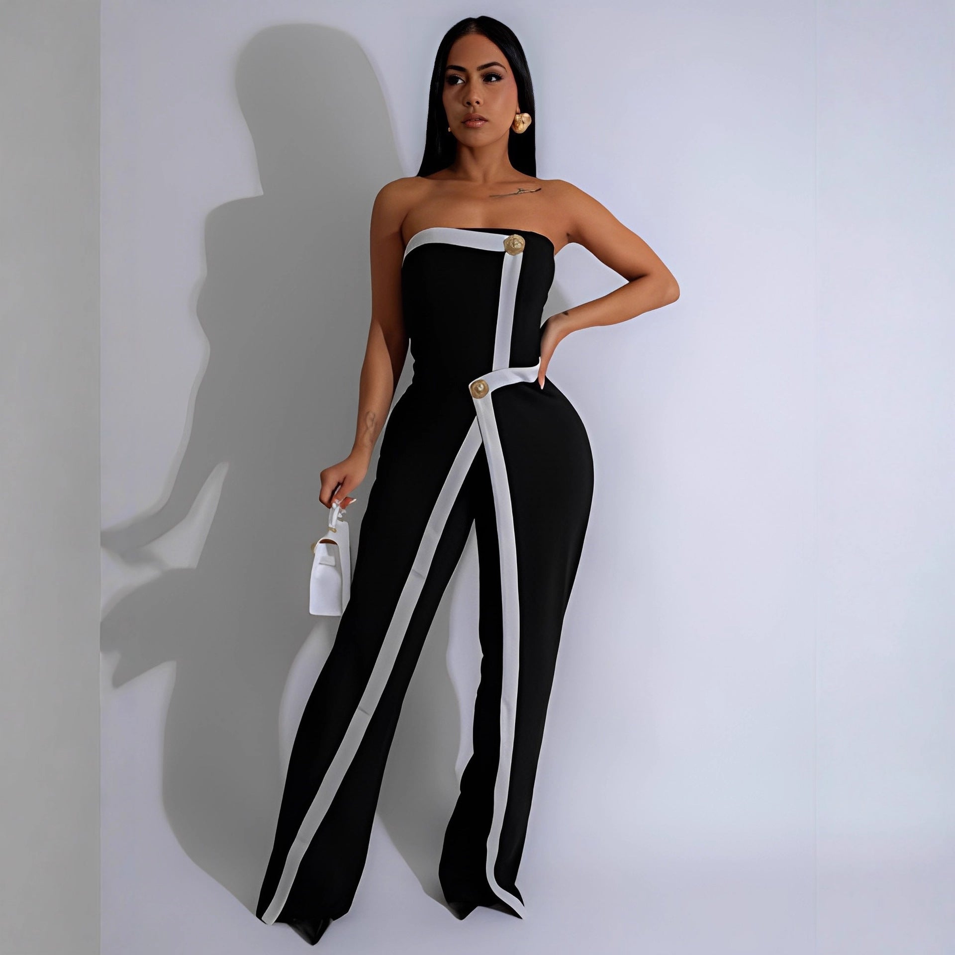 Damen-Jumpsuit mit elegantem Bustier-Oberteil und kontrastierenden Saumakzenten R&B