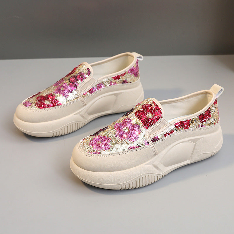 Damen modische Slip-On Sneakers mit glitzernden Blumenmotiven und bequemem Komfort R&B
