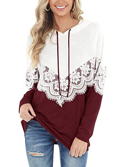Damen Eleganter Hoodie mit Spitzenapplikationen R&B