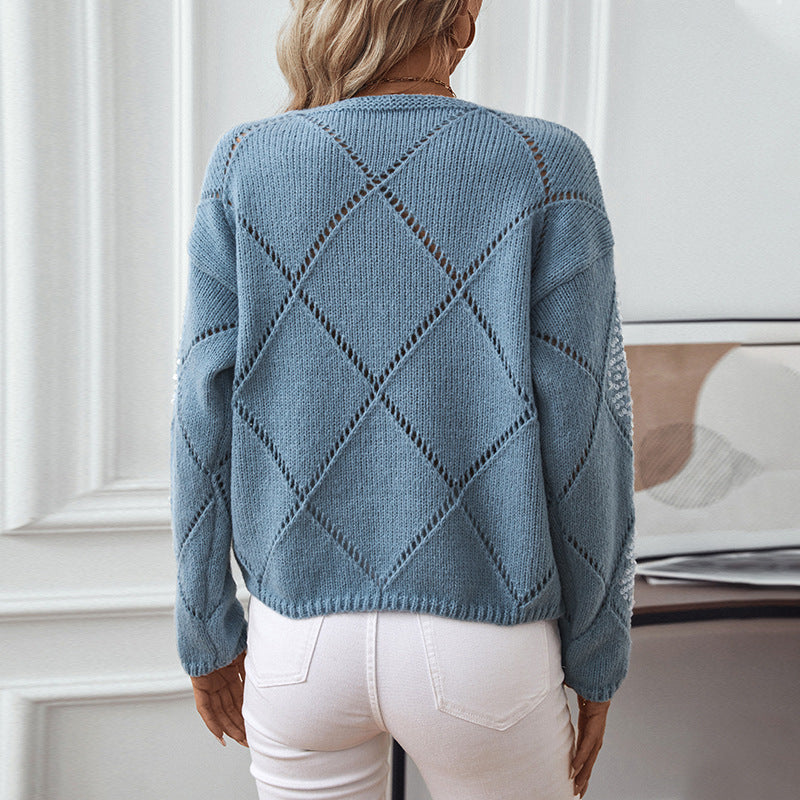 Damen modischer Pullover mit aufwendigem Strickdesign und Glitzerelementen R&B