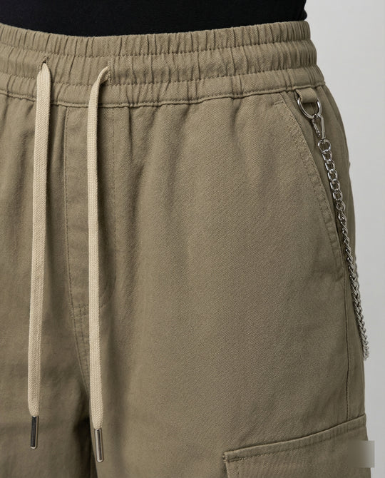 Damen utilitaristische weit geschnittene Cargo-Hose mit hohem Bund Kordelzug und Saumverstellung R&B
