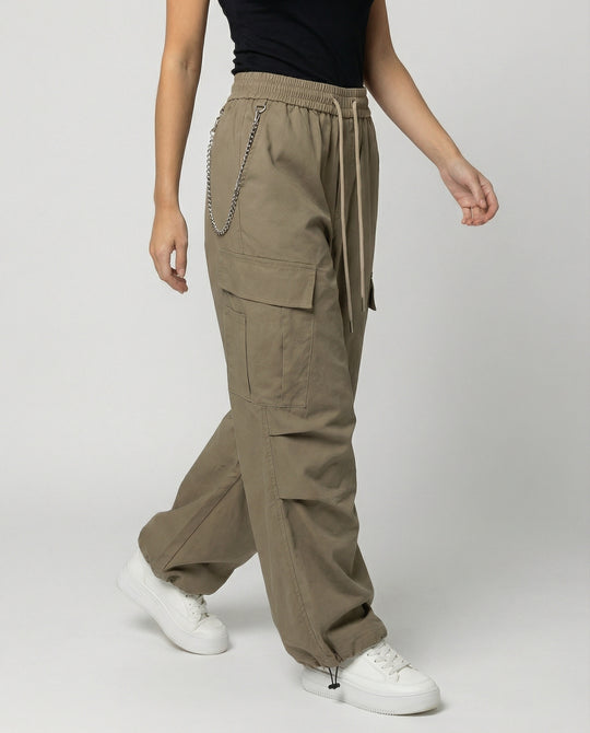 Damen utilitaristische weit geschnittene Cargo-Hose mit hohem Bund Kordelzug und Saumverstellung R&B