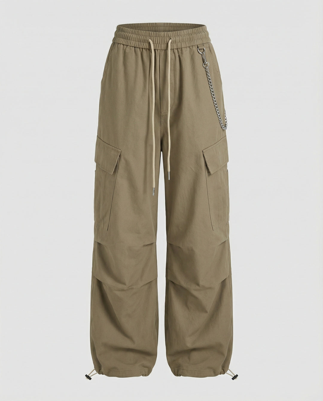 Damen utilitaristische weit geschnittene Cargo-Hose mit hohem Bund Kordelzug und Saumverstellung R&B