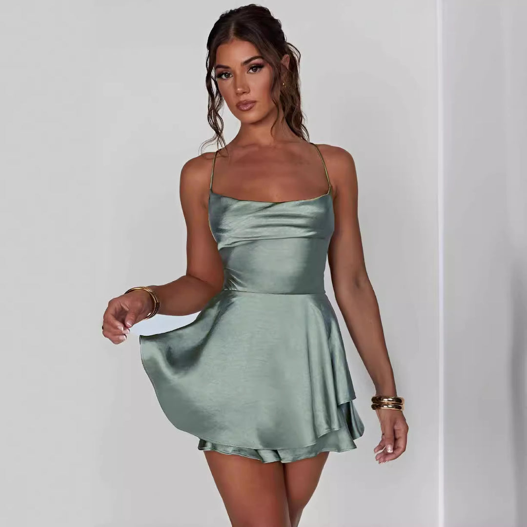 R&B | Halter einfarbig Strapskleid kurz