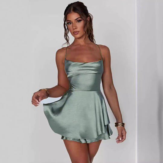 R&B | Halter einfarbig Strapskleid kurz