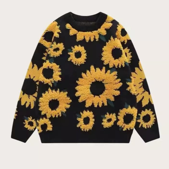 Damen Grobstrickpullover mit floralen Applikationen R&B