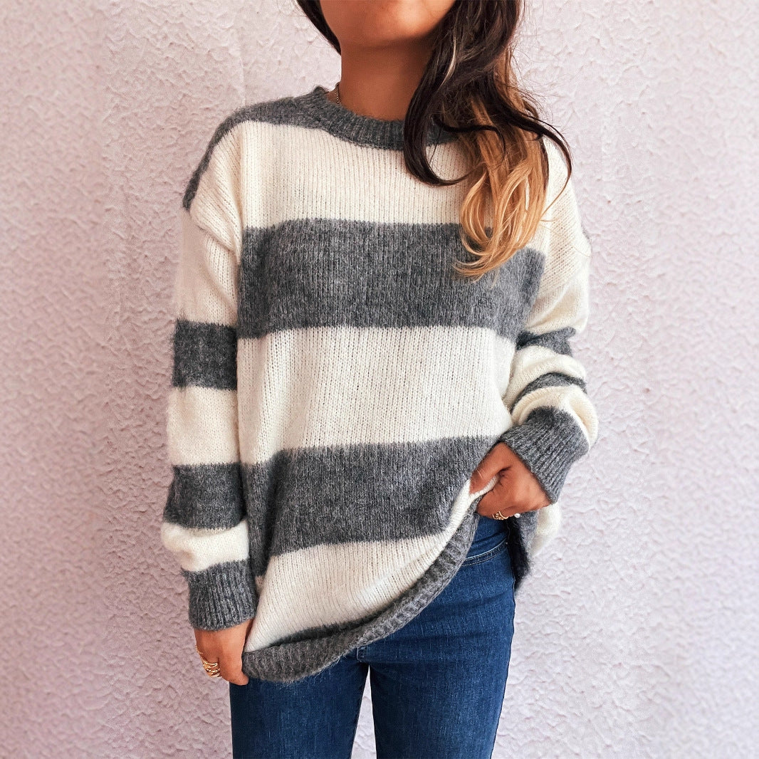 Damen lässiger Streifenpullover im Oversized-Schnitt R&B
