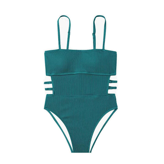 Damen Einteiler Badeanzug mit elegantem Rippendesign und figurschmeichelnder Silhouette R&B