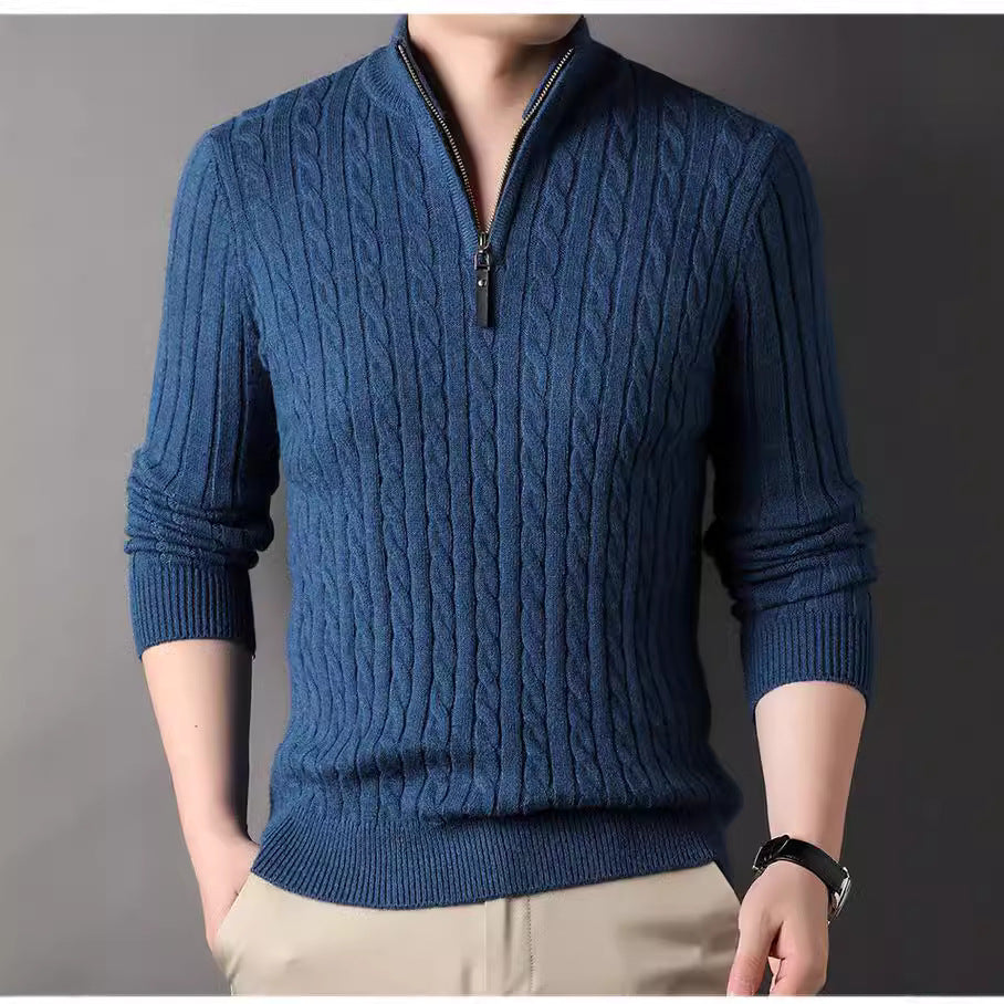 Herren Pullover mit Zipper und strukturiertem Zopfmuster R&B