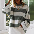 Damen gestreifter Strickpullover mit weitem Schnitt R&B