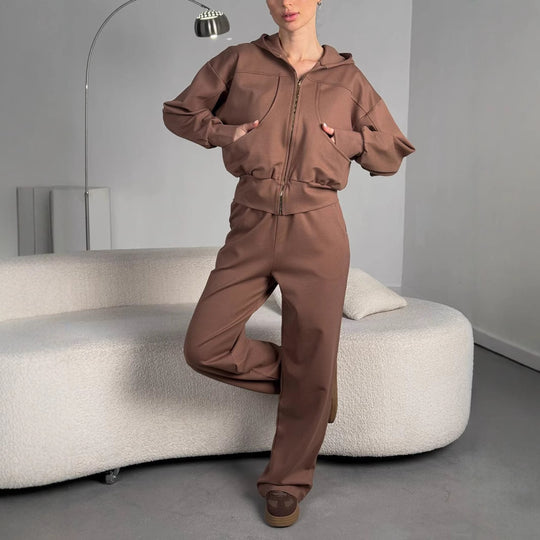 Damen lässige Kapuzenjacke mit hochwertigem Reißverschluss und seitlichen Taschen R&B