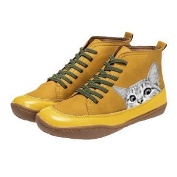 Damen High-Top Sneakers mit künstlerischem Katzenmotiv und bequemer Sohle R&B