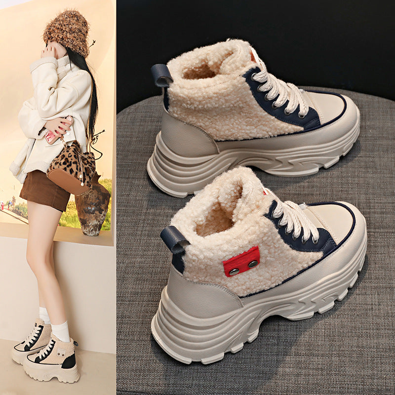 Damen warme High-Top Sneakers mit Teddyfutter R&B