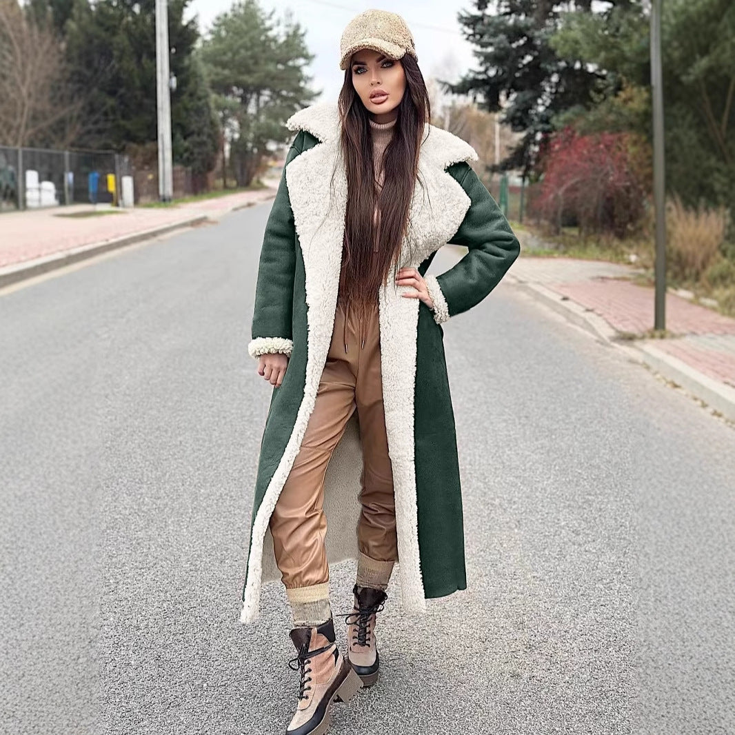 Damen Langer Fleece-Mantel mit Umlegekragen R&B