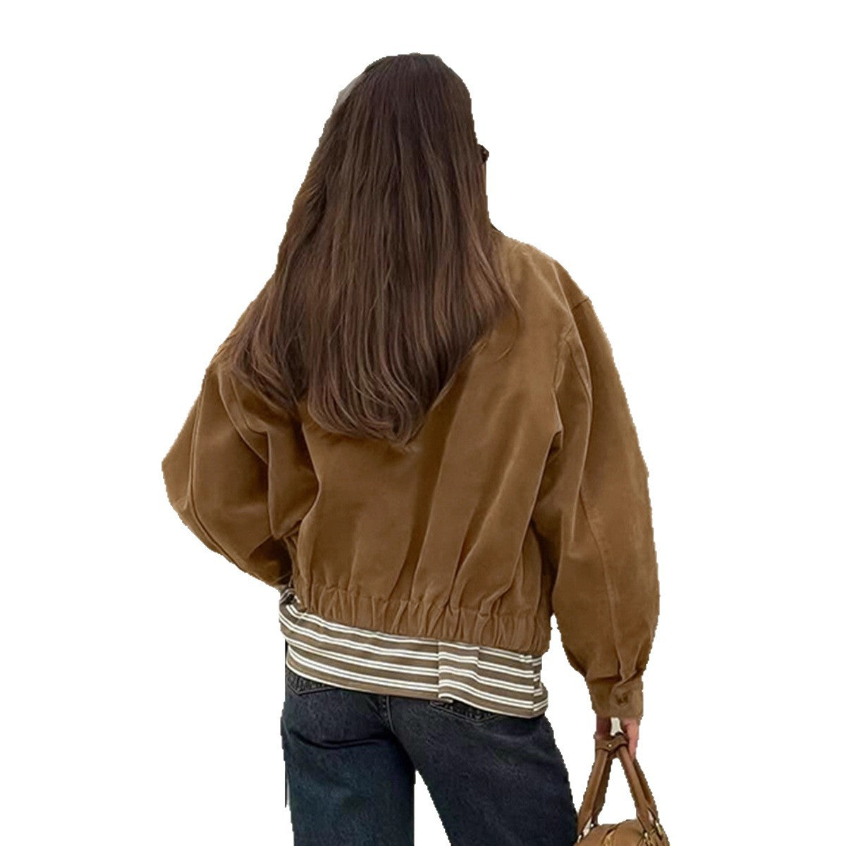 Damen Modische Wildlederjacke mit elastischem Bund und asymmetrischem Kragen R&B