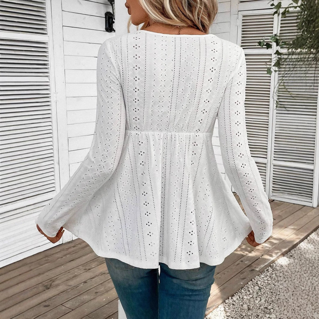 Damen Bluse mit romantischen Häkel- und Spitzelementen R&B