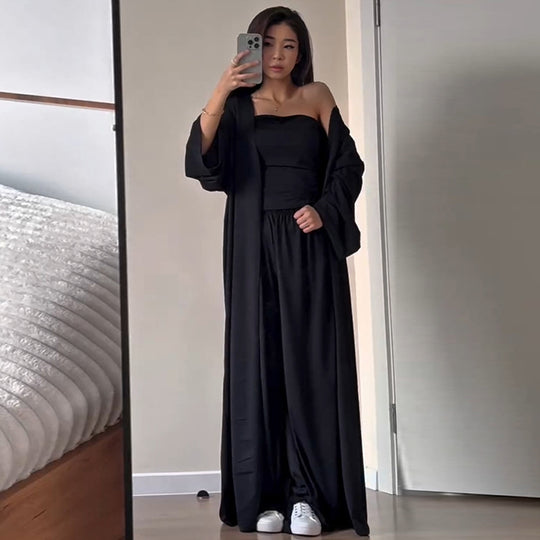 Damen luftiges Loungewear-Ensemble mit langem Kimono R&B