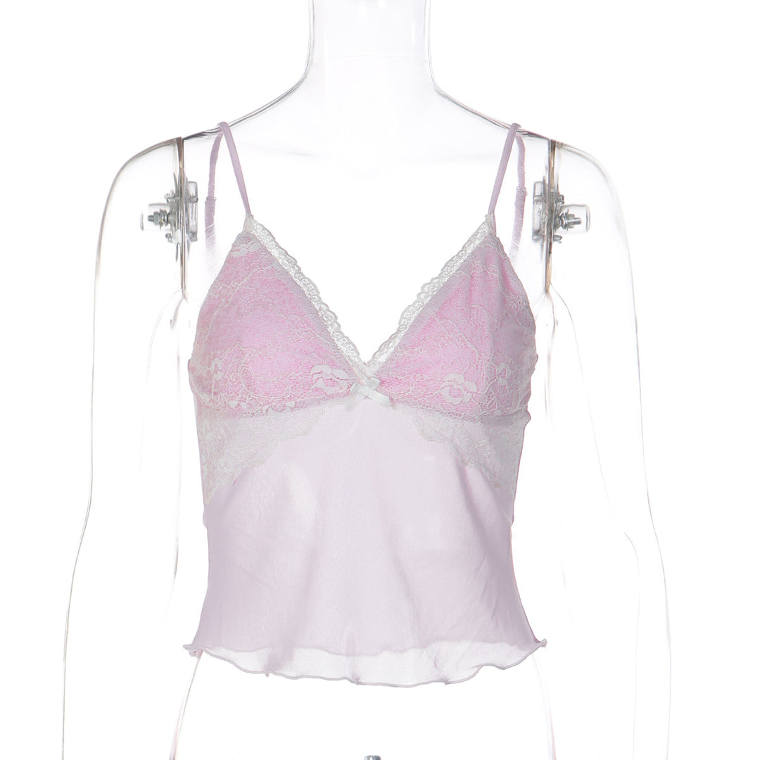 Damen Spitzencrop-Top mit feinen Trägern und zartem Design R&B